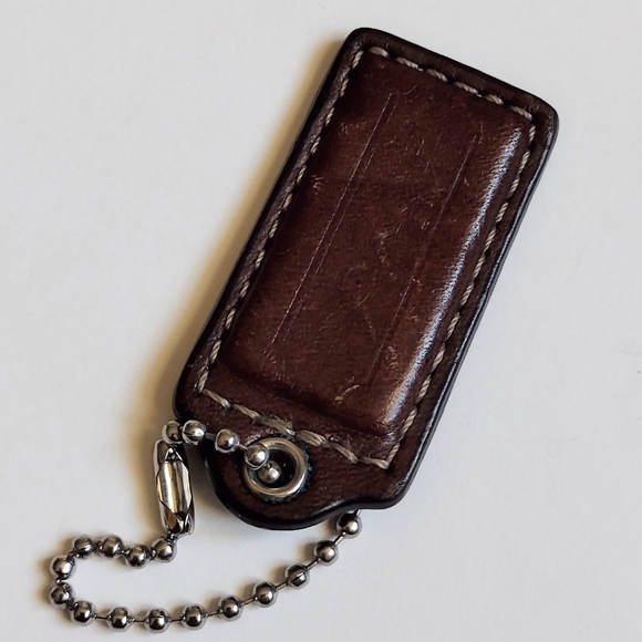🤎 2" Med Coach Vintage Y2K Mahogany Brown Leather Hang Tag Bag Fob Keychain - Picture 4 of 6